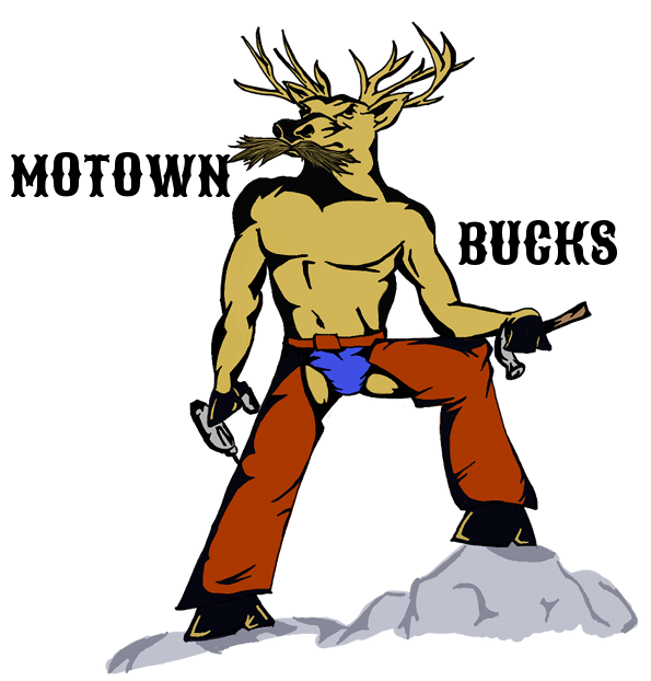 Drawing of anthropormorphic deer with a mustache and chaps